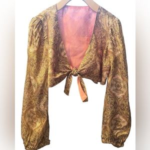 Vintage silk tie-front, pink paisley capelet or blouse